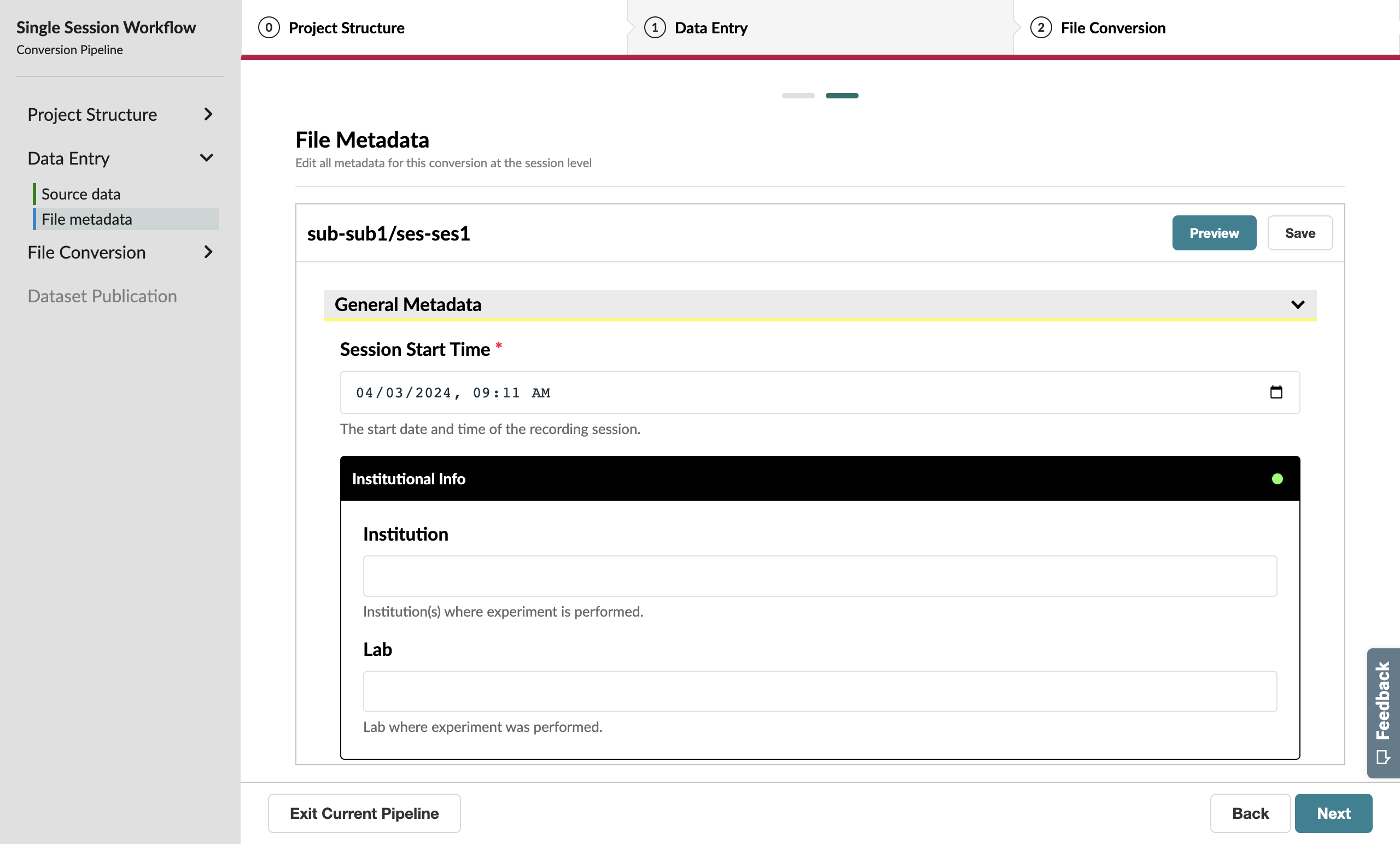 Metadata page with invalid Subject information