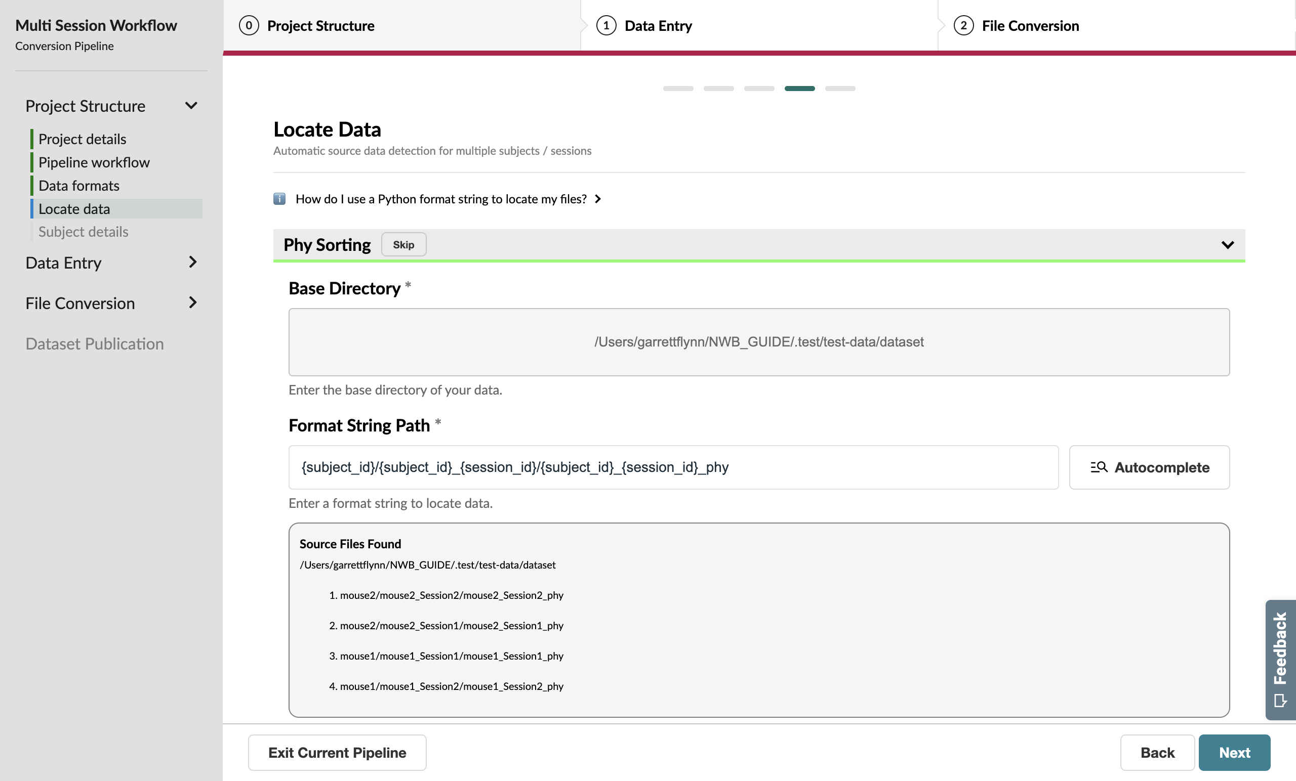Path expansion page with autocompleted format string