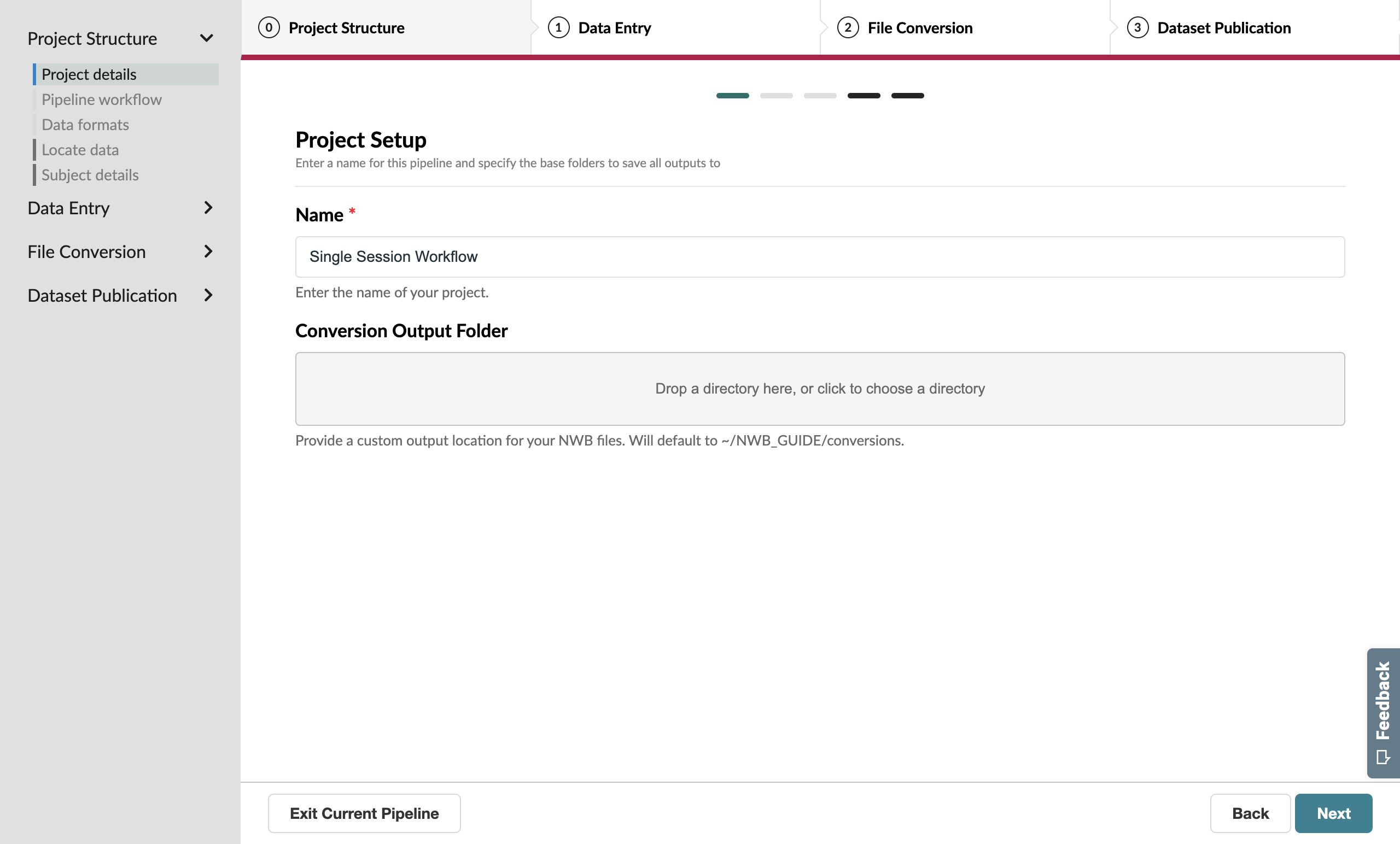 Project Setup page with valid name