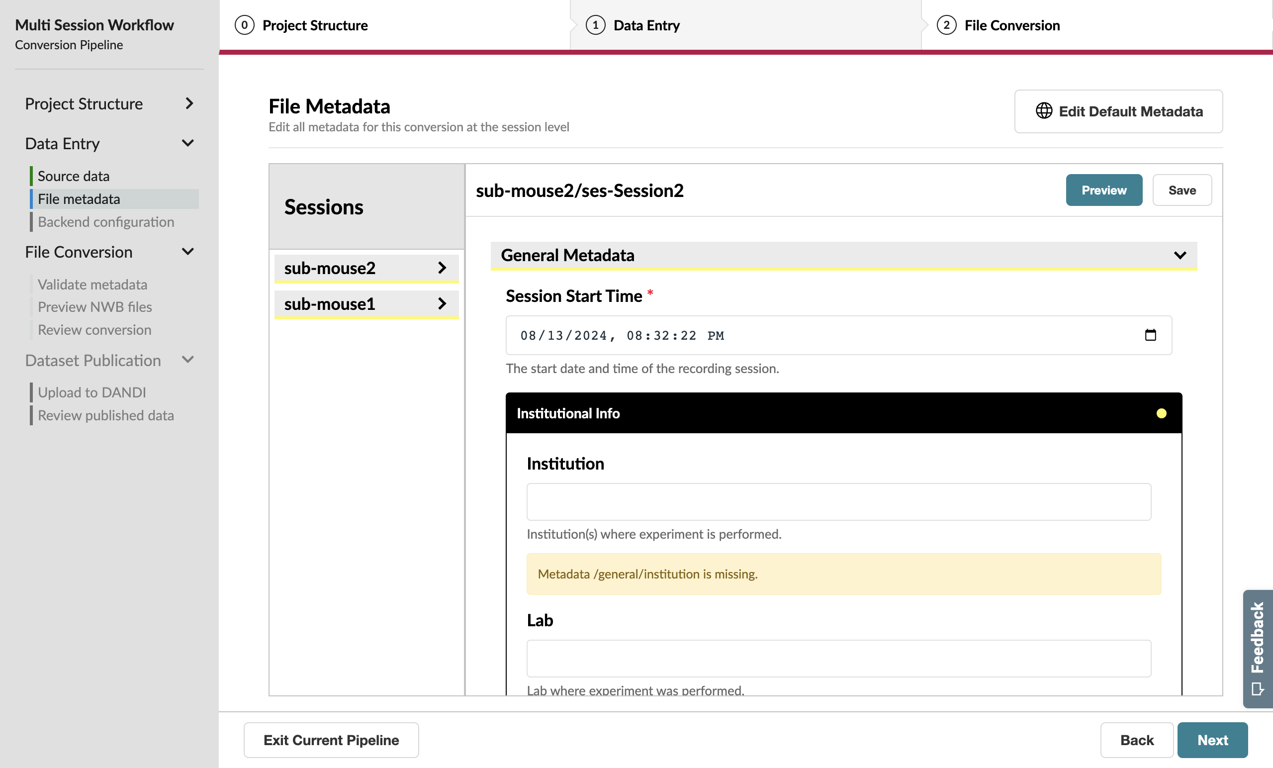 Complete General Metadata form