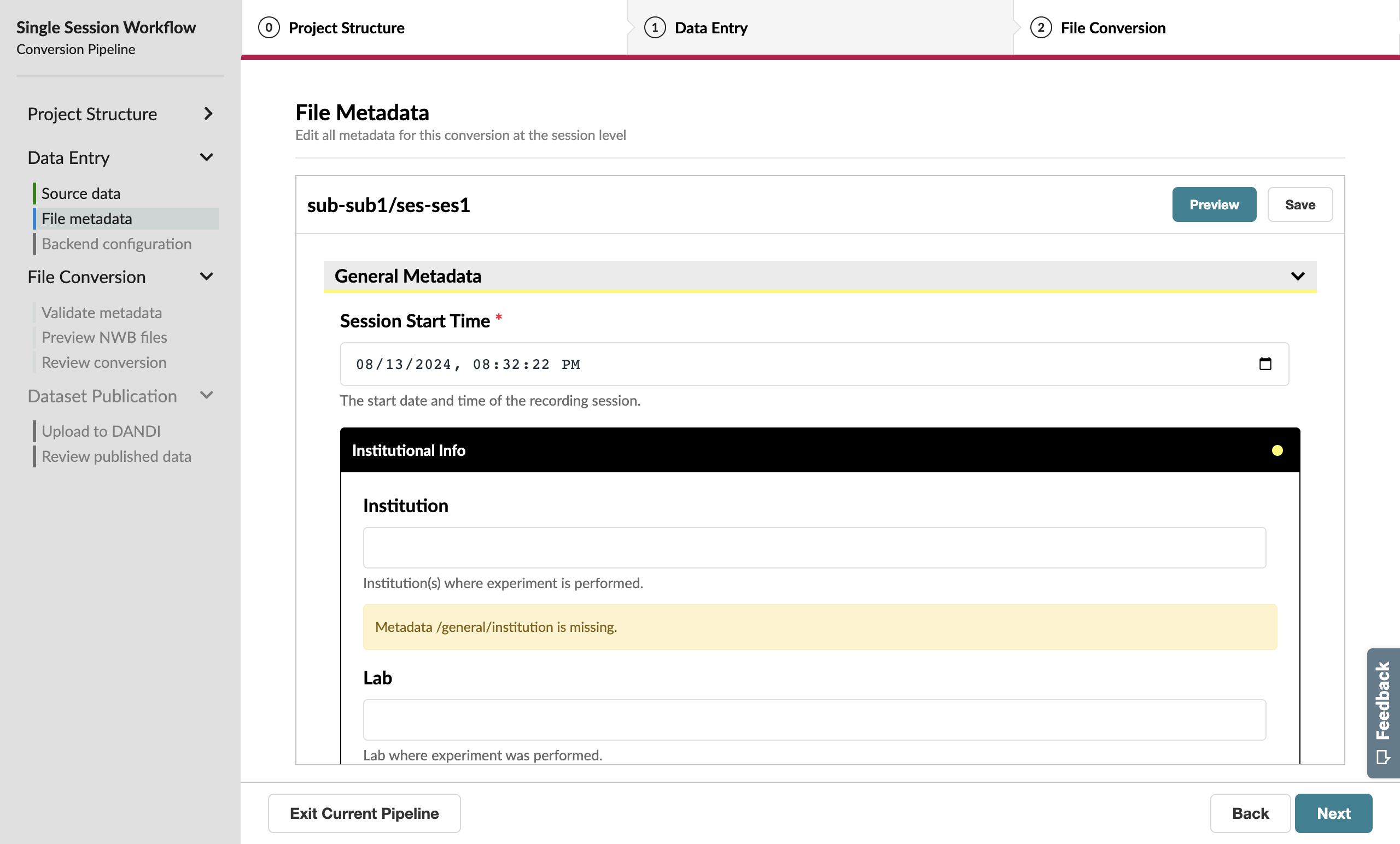 Metadata page with invalid Subject information
