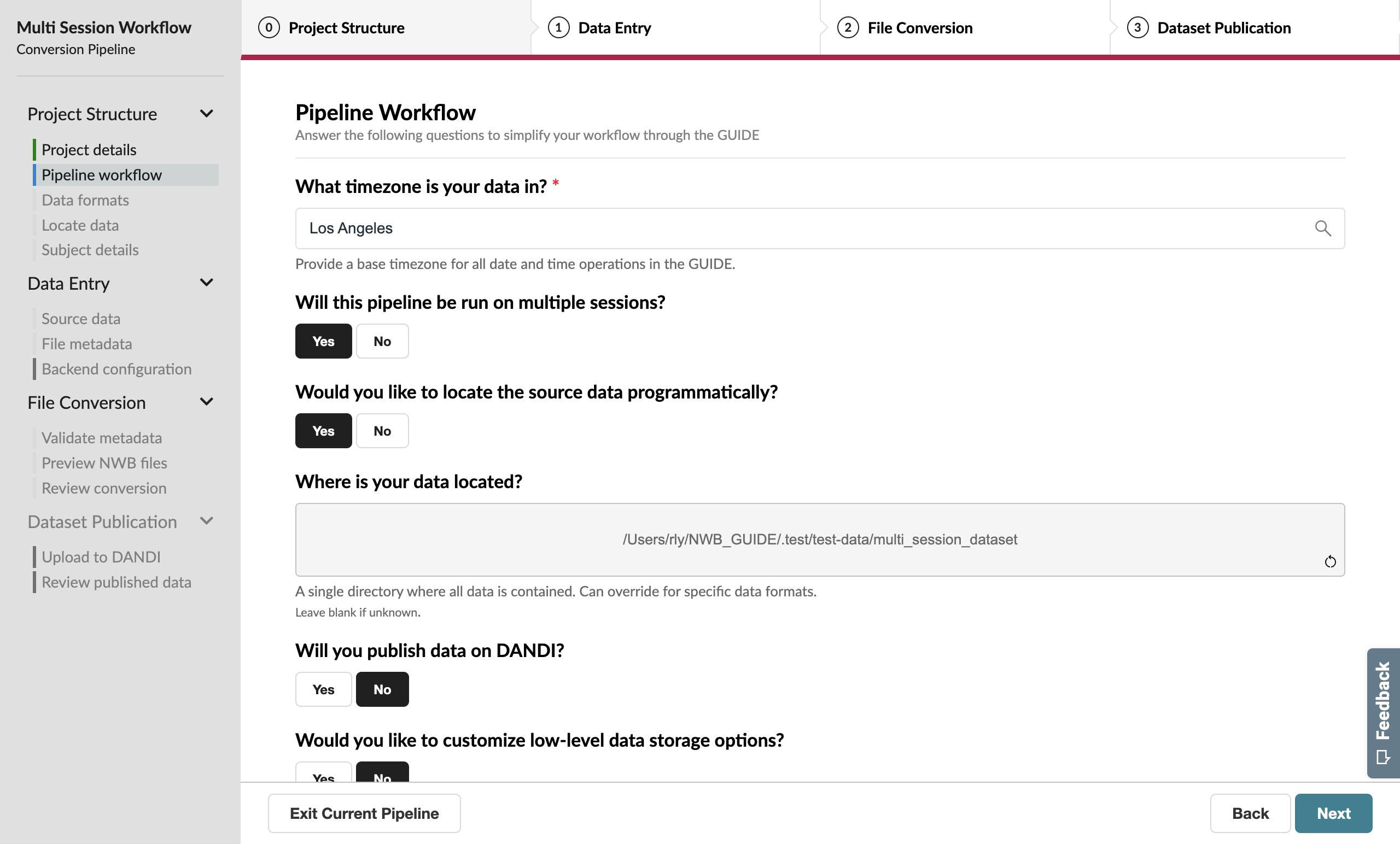 Workflow page with multiple sessions and locate data selected