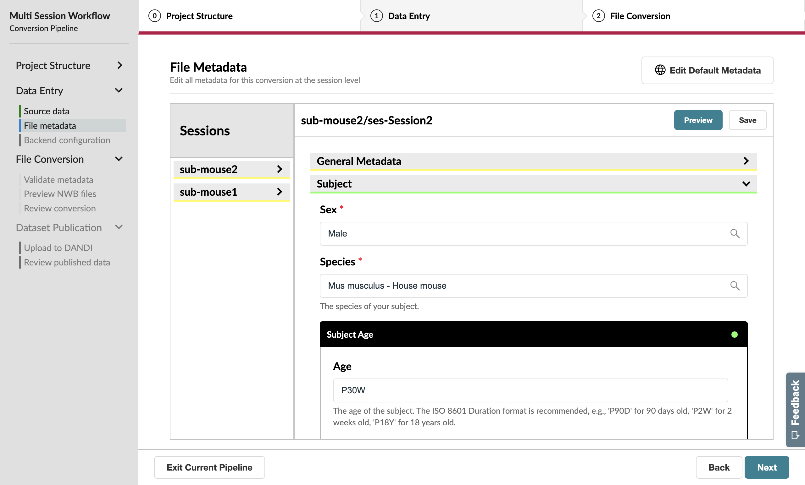 Complete Subject metadata form