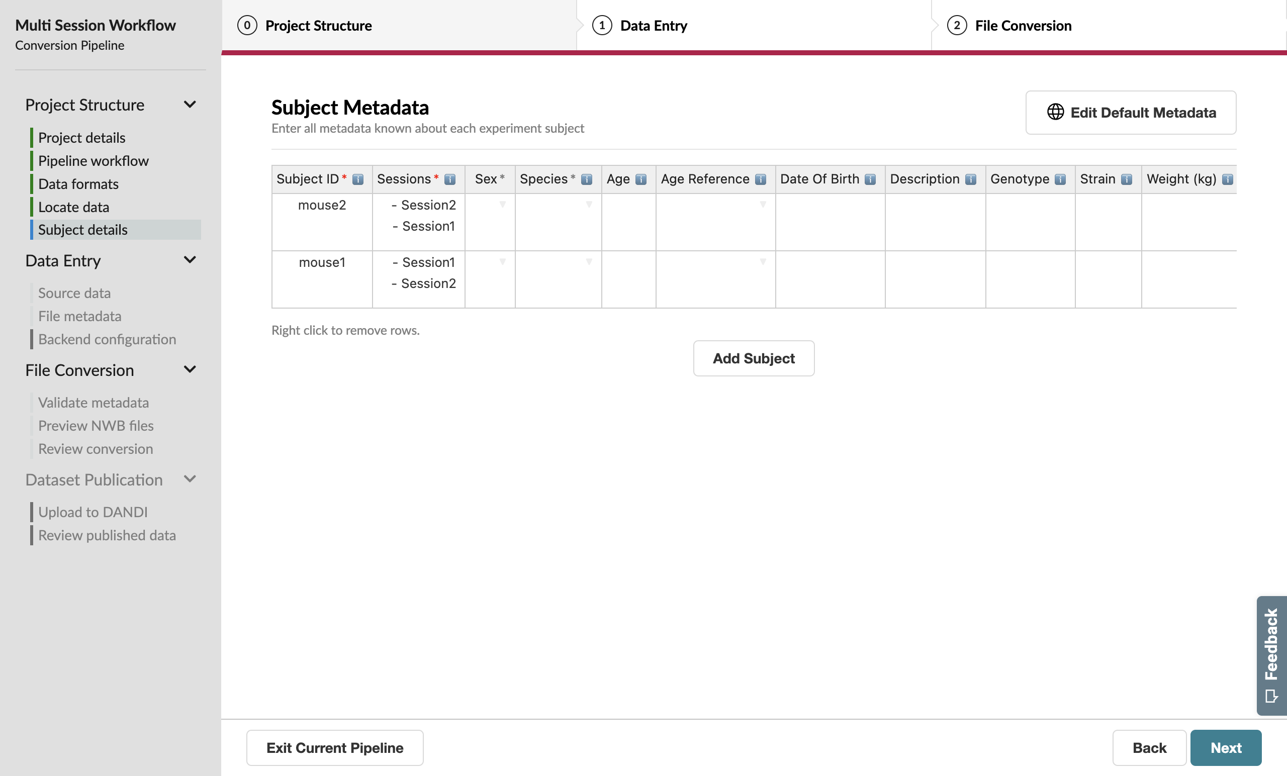Blank subject table