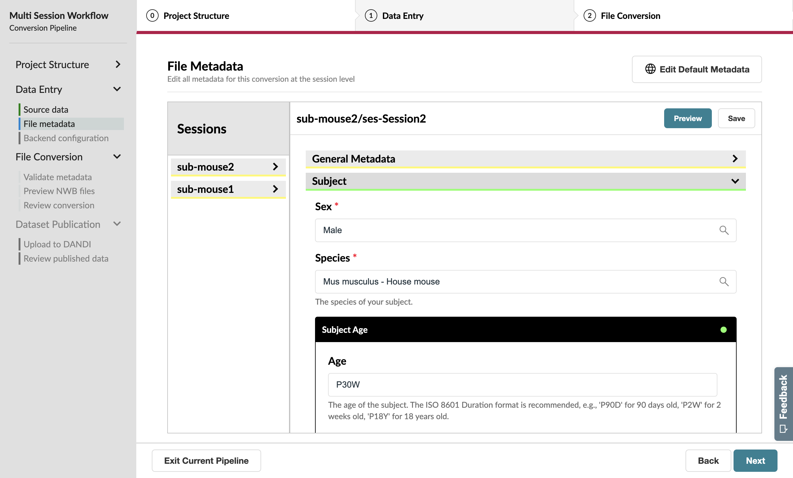 Complete Subject metadata form